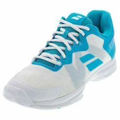 Babolat SFX3 All Court White/Blue Women's Shoes -CLASH Shop babolat sfx3 all court white blue womens shoes 2